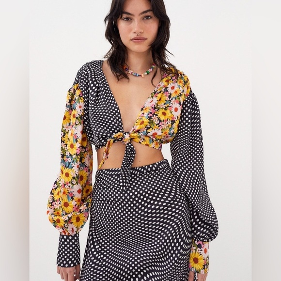 For Love And Lemons | NWT Anya Crop Top | Floral / Polka Dot | Size Large - Picture 1 of 9